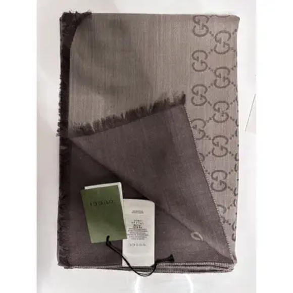 Authentic Gucci Wool/ Silk Brown/Dark Grey Scarf